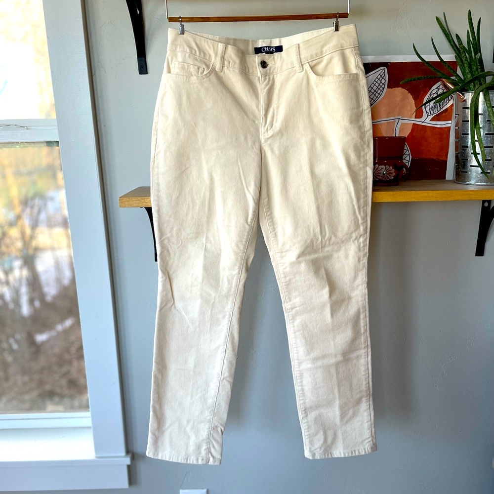 Chaps Ecru Ivory Fine Wale Corduroy Straight Leg Pants Size 8